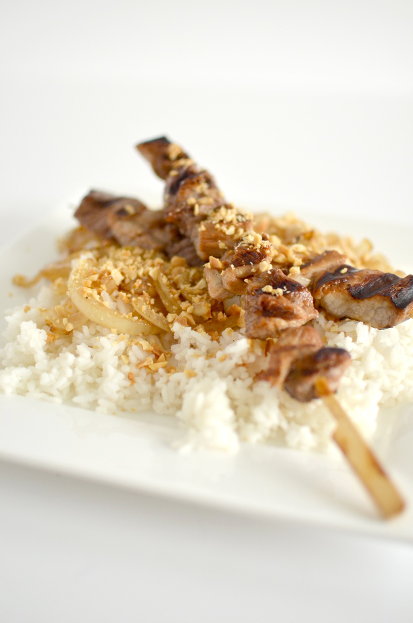 Pork Skewers with Peanuts and Caramelised Onions (BC) The Windmill Bakery